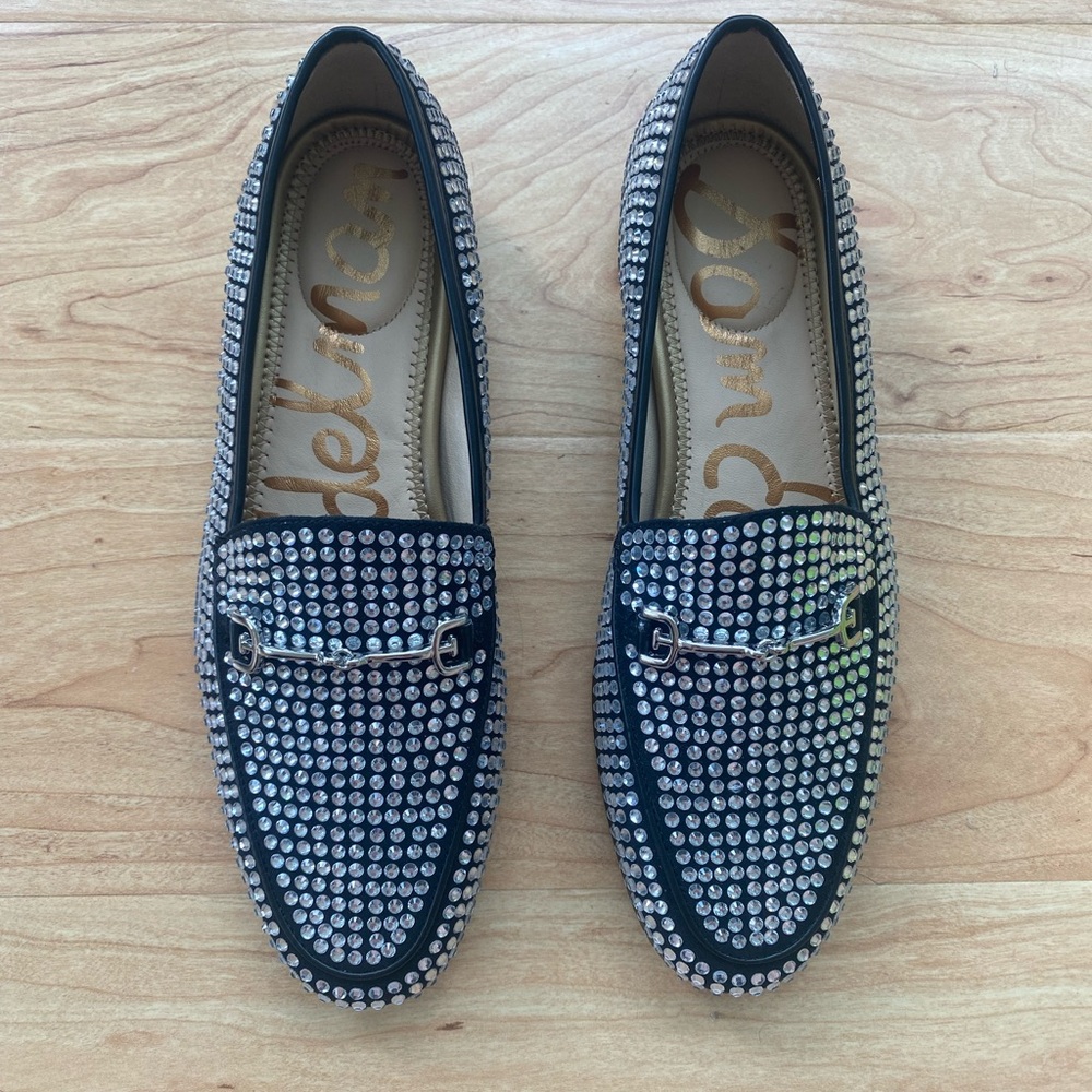 Sam Edelman Women's Loraine Glitz Black Leather Loafers Shoes Size 6M NWT